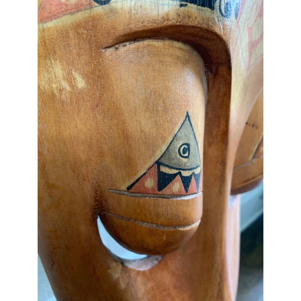 Vintage Wood Mask Hand Carved Folk Art African Latin Tribal Indonesian Wall Face